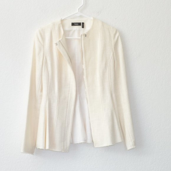 THEORY Tweed Movement Jacket Cream Size 00 - Picture 12 of 16